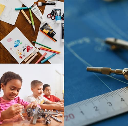 Children doing experiments and scientific tools.